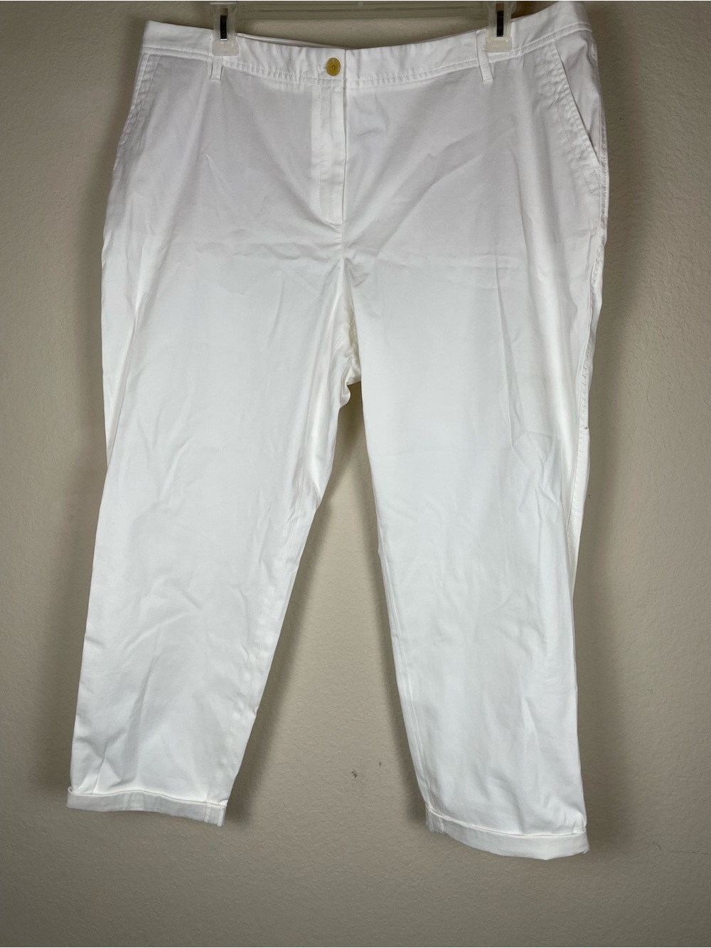 Talbots Women's Cropped White Pants | Cotton-Rich | Classic Flat-Front - Sz 20